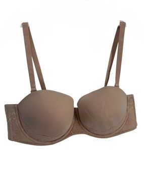 Torrid Curve 44C Beige Strapless Underwire Multiway Bra Floral Lace Trim